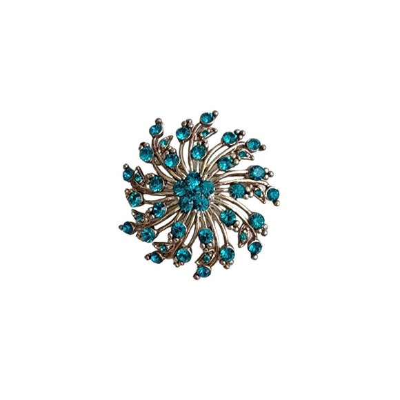 Vintage Turquoise Rhinestone Crystal Flower Swirl Blue Pin Brooch - Picture 11 of 16